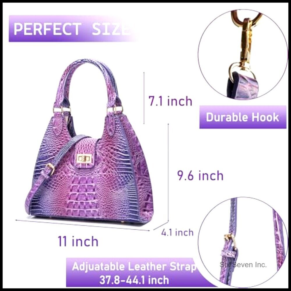 Crocodile Embossed Leather Tote Satchel Purse Classy Zipper Crossbody Bag - Picture 3 of 7